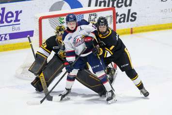 The Sarnia Sting hosting the Saginaw Spirit in OHL action.  2 March 2022.  (Metcalfe Photography)