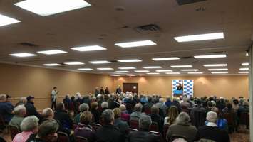 Caroline Mulroney speaking to a crowd at the Holiday Inn Point Edward during her campaign trail in the PC Party Leadership race. March 3, 2018. (Photo by Colin Gowdy)
