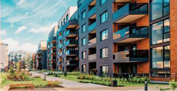An artist's rendering of residential buildings for Global Village Windsor.  (Photo courtesy of Fairmount Properties)
