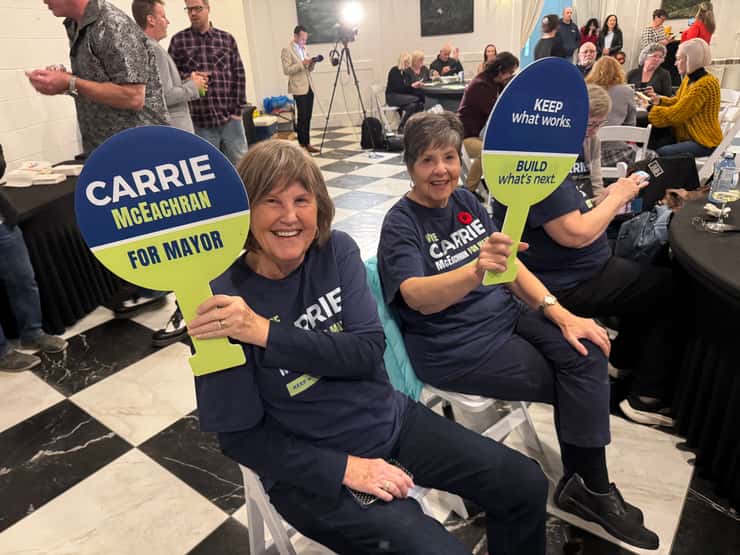 Carrie McEachran supporters gather to watch election results in Sarnia. October 26, 2026 Photo by Melanie Irwin.