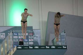 Divers compete in the FINA Diving World Series 2015 in Windsor, May 22, 2015. (Photo by Jason Viau)