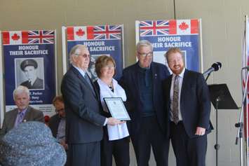 Chatham-Kent councillors presenting a certificate to commemorate 100 years. April 5, 2017. (Photo by Natalia Vega)