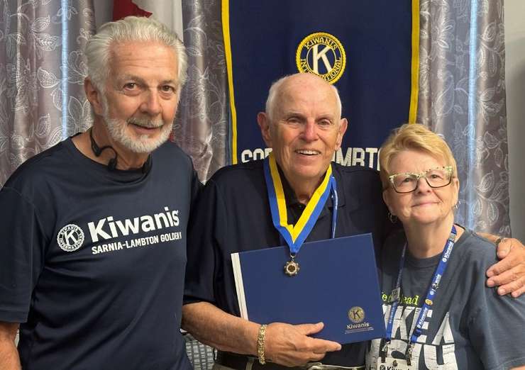 Dick Felton, Dave Marshall, and Sheila Donald. August 12, 2025. (Photo courtesy of the Kiwanis Club of Sarnia-Lambton Golden K)