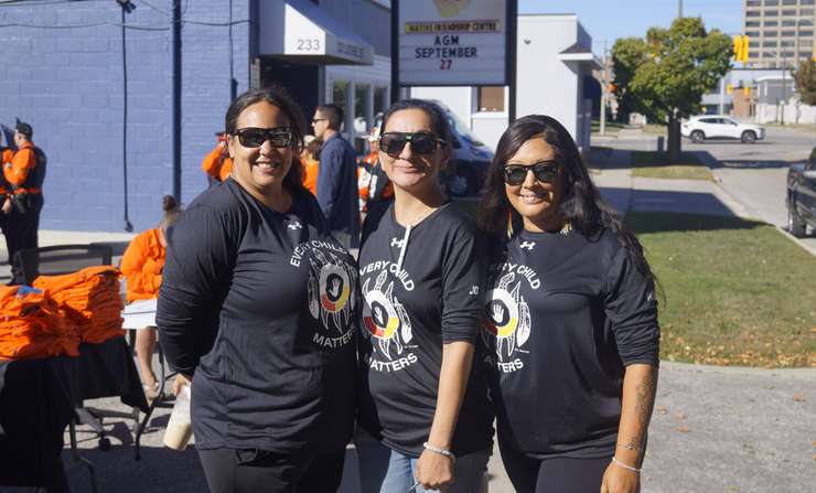 Many gathered outside of the Sarnia-Lambton Native Friendship Centre ahead of the Truth and Reconciliation March. October 1, 2025. (Photo by Natalia Vega)