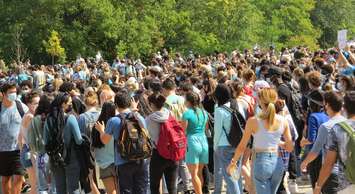 Western student march following a walkout in support of survivors of sexual violence, September 17, 2021. (Photo by Miranda Chant, Blackburn News)