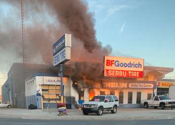 Fire at Serbu Tire in Windsor on June 23, 2019 (photo courtesy Kim Burns)