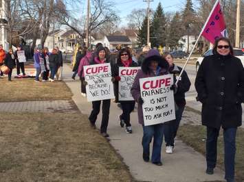 CUPE 1238 held an information picket and rally at the Lambton Kent District School Board's Sarnia office Tuesday afternoon. February 23, 2016 (BlackburnNews.com Photo by Briana Carnegie)