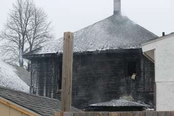 Windsor fire battling a blaze on Hickory St. in Ford City, March 23, 2016 (Photo by Maureen Revait)