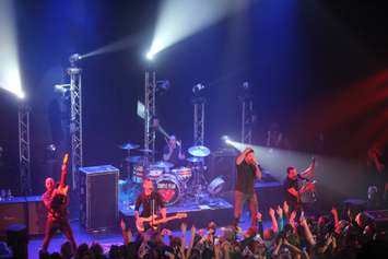 Canadian band Simple Plan on stage at the Olde Walkerville Theatre in a benefit concert presented by Blackburn Radio on February 17, 2016. (Photo by Ricardo Veneza)