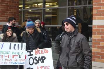 Brian Hogan of the Windsor District Labour Council speaks at a rally at the University of Windsor on January 24, 2019. Photo by Mark Brown/Blackburn News.