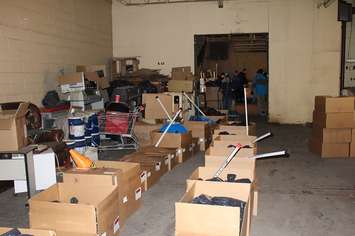 The lineup of boxes waiting to be delivered. December 20, 2016. (Photo by Natalia Vega)