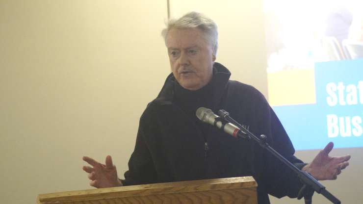 City of Sarnia Mayor Mike Bradley at the 2025 State of Lambton Business Breakfast (Photo by: Lindsay Newman/ Blackburn Media)