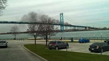 Vehicle fire on the Ambassador Bridge April 14, 2015. (Photo courtesy of Shaun Campbell)