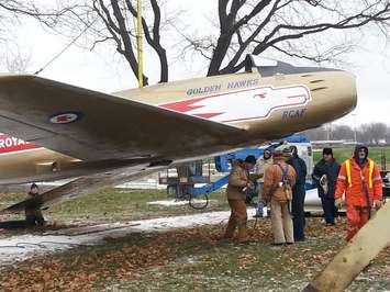 The F-86 Sabre Golden Hawk has been returned to Germain Park. (Blackburnnews.com photo by Josh Boyce)