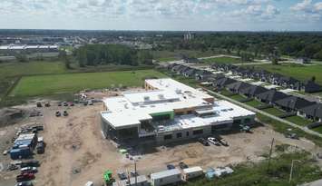 An aerial view of Sarnia's new Gregory A. Hogan school. September 2023. Image courtesy of SCCDSB.