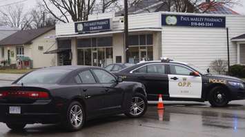 Lambton OPP investigate a robbery at Paul Marley Pharmacy in Wyoming March 7, 2017. BlackburnNews photo by Melanie Irwin