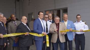 Local dignitaries celebrate the grand opening of the new Emergency Medical Services and OPP station in Forest. May 26, 2017 (Photo by Melanie Irwin)