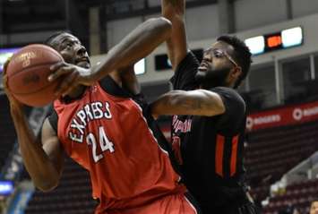 The Windsor Express take on the Brampton A's in Game 2 of their NBL playoff series, March 28, 2015.  (Photo courtesy of the Windsor Express)