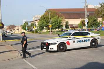 Windsor police guard a section of Wyandotte Street East after an apparent stabbing on August 30, 2019. Photo by Mark Brown/Blackburn News.