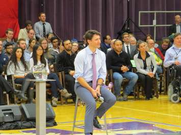 Prime Minister Justin Trudeau listens to a question being asked at his London town hall meeting, January 11, 2018. (Photo by Miranda Chant, Blackburn News)