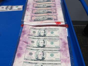 Counterfeit American money seized by London police in a recent raid on Highbury Ave. (Photo by Miranda Chant, Blackburn News)