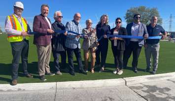 The County of Essex celebrates the opening of a new roundabout on County Road 42 and Manning Road, October 1, 2025. (Photo by Maureen Revait)