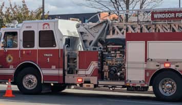 A Windsor Fire and Rescue ladder truck, October 29, 2025. Photo by Mark Brown/WindsorNewsToday.ca.