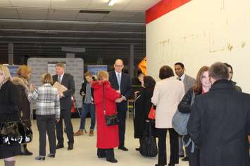 Windsor Mayor Drew Dilkens speaking with those gathered at the HGS Canada Announcement, January 13 2015.  (Photo by Adelle Loiselle.)