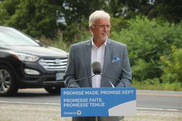 Chatham-Kent-Leamington MPP Rick Nicholls announcing the planned widening of Highway 3 in Leamington, August 12, 2019. Photo by Mark Brown/Blackburn News.