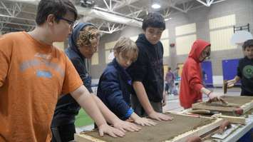 Students at St. Matthew's Catholic School in Sarnia taking part in a skilled trades workshop put on by LiUNA Local 1089. October 30, 2019. (BlackburnNews.com photo by Colin Gowdy) 