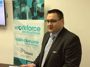 WorkForce Windsor-Essex Manager of Intergovernmental Partnerships Justin Falconer, April 6, 2017. (Photo by Mike Vlasveld)
