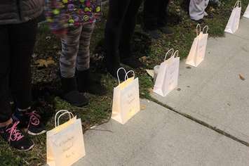 A few of the bags at the luminary ceremony at the Chatham-Kent Women's Centre. November 30, 2016. (Photo by Natalia Vega)