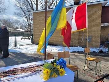 Vigil at St. George's Ukrainian Catholic Church, Sunday Feb 27, 2022. Blackburn Media photo by Stephanie Chaves. 