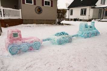 The Village of Point Edward's first annual snow creation challenge. Third prize - the old Point Edward train. February 2022. (Photo courtesy of the Village of Point Edward via Facebook)