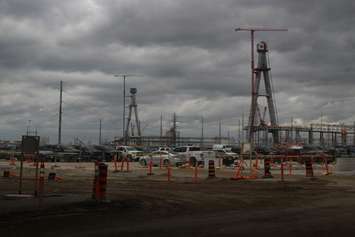 Construction site of the Gordie Howe International Bridge,  February 15, 2023. (Photo by Maureen Revait) 