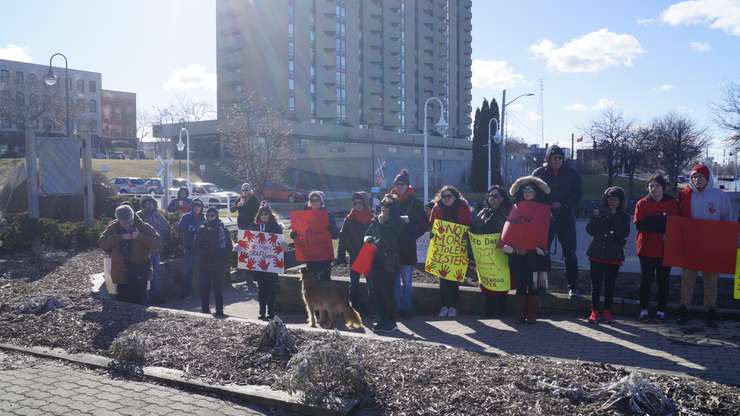 A MMIWG march and flag raising downtown Sarnia February 14, 2024 (Blackburn Media/ Lindsay Newman)